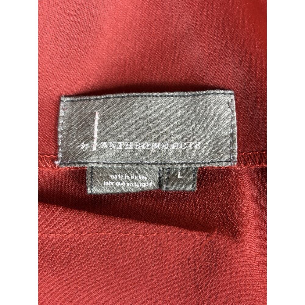 by Anthropologie Strapless Dress Orange Red Rust Satin Size Large Cowl Back - Picture 3 of 15